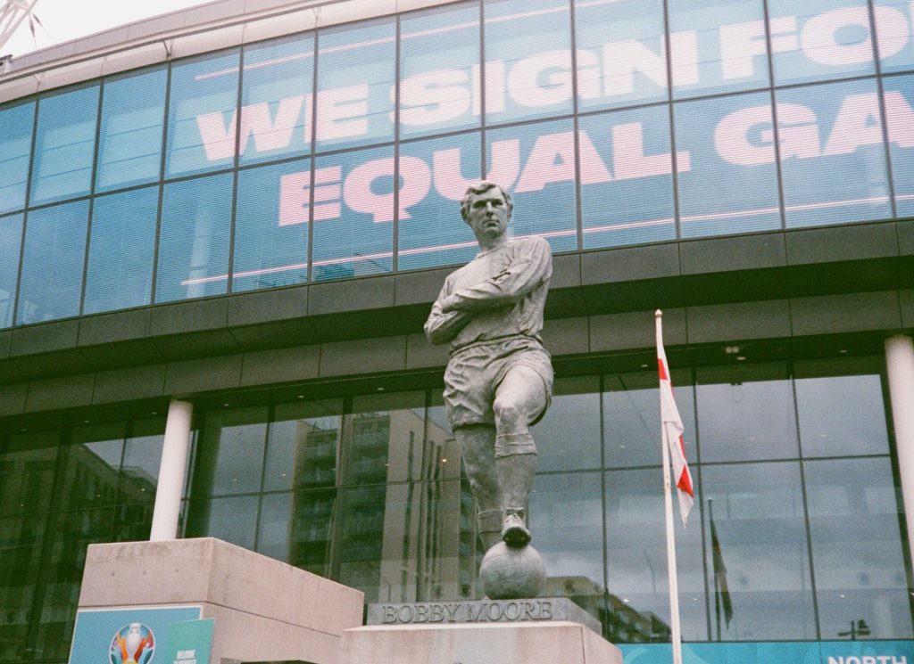 Sir Bobby Moore statue. Wembley stadium, Euro 2020.