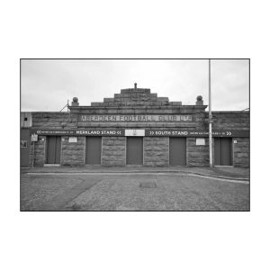 The main entrance to Pittodrie Stadium, Aberdeen F.C. Archival Giclée print with a pearl finish, unframed.