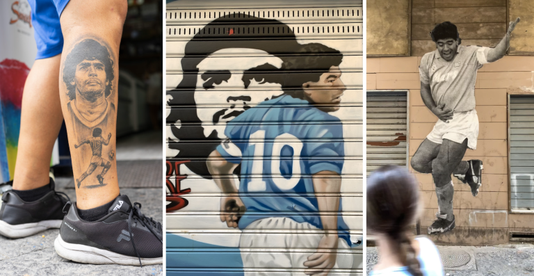 Maradona tattoo, mural, art, graffiti. Naples, Napoli