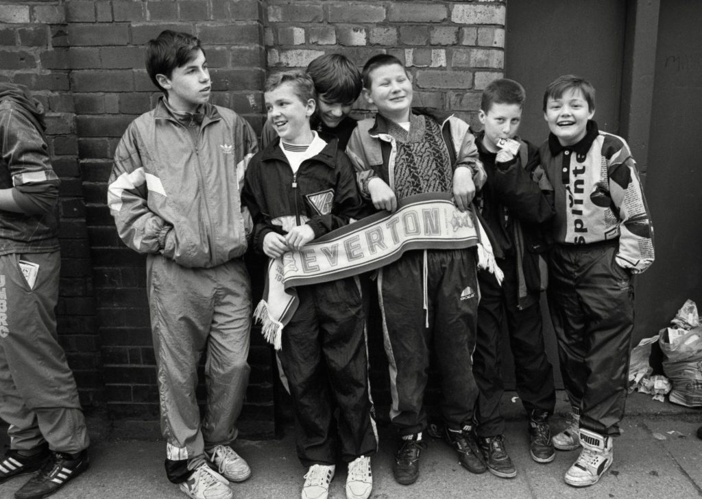 Young Everton fans outside Goodison Park, 1991