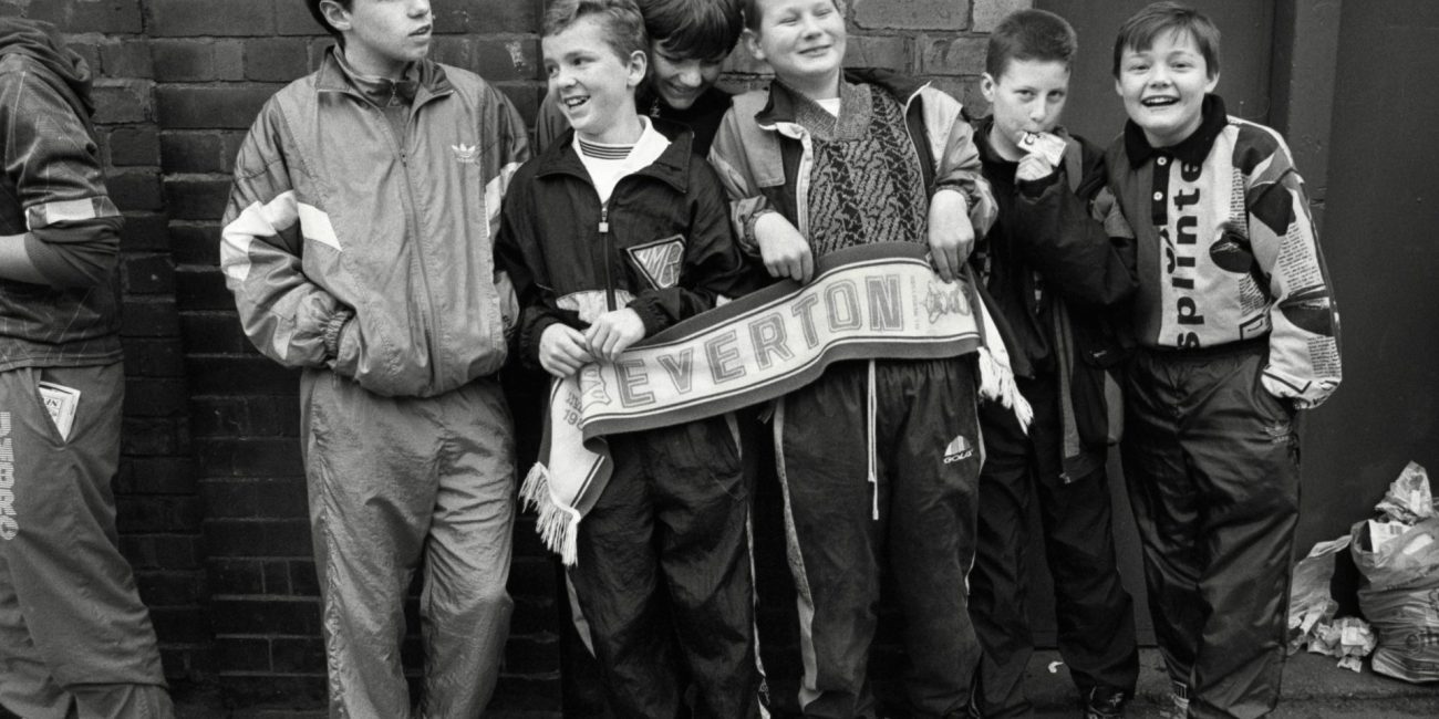 Young Everton fans outside Goodison Park, 1991