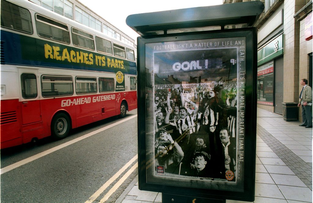 Bust Stop Newcastle United fans, St James' Park. Toon Army 1996