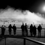 Pyro. Albion Rovers 3-0 Linlithgow Rose, 13.2.24. Cliftonhill Stadium, Coatbridge. Lowland League. Fans let off some pyrotechnics as game kicks off. Iain McLean