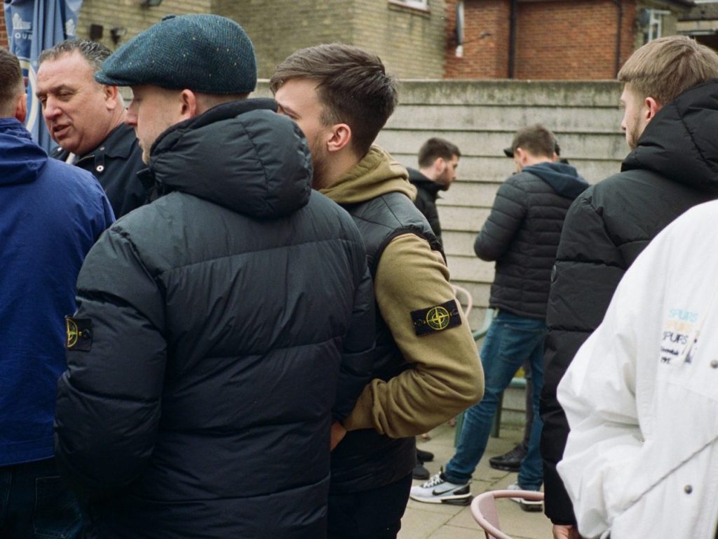 Tottenham Hotspur supporters photo series. TRAINING GROUND [Blokes at worship - blokes at war] Kirsten Allen