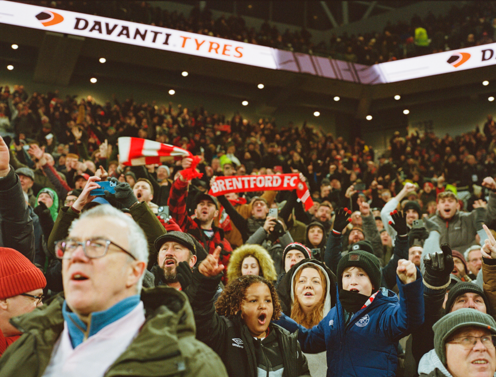 Brentford fans, Everton versus Brentford Hill Dickinson Stadium © Adam Rosenbaum