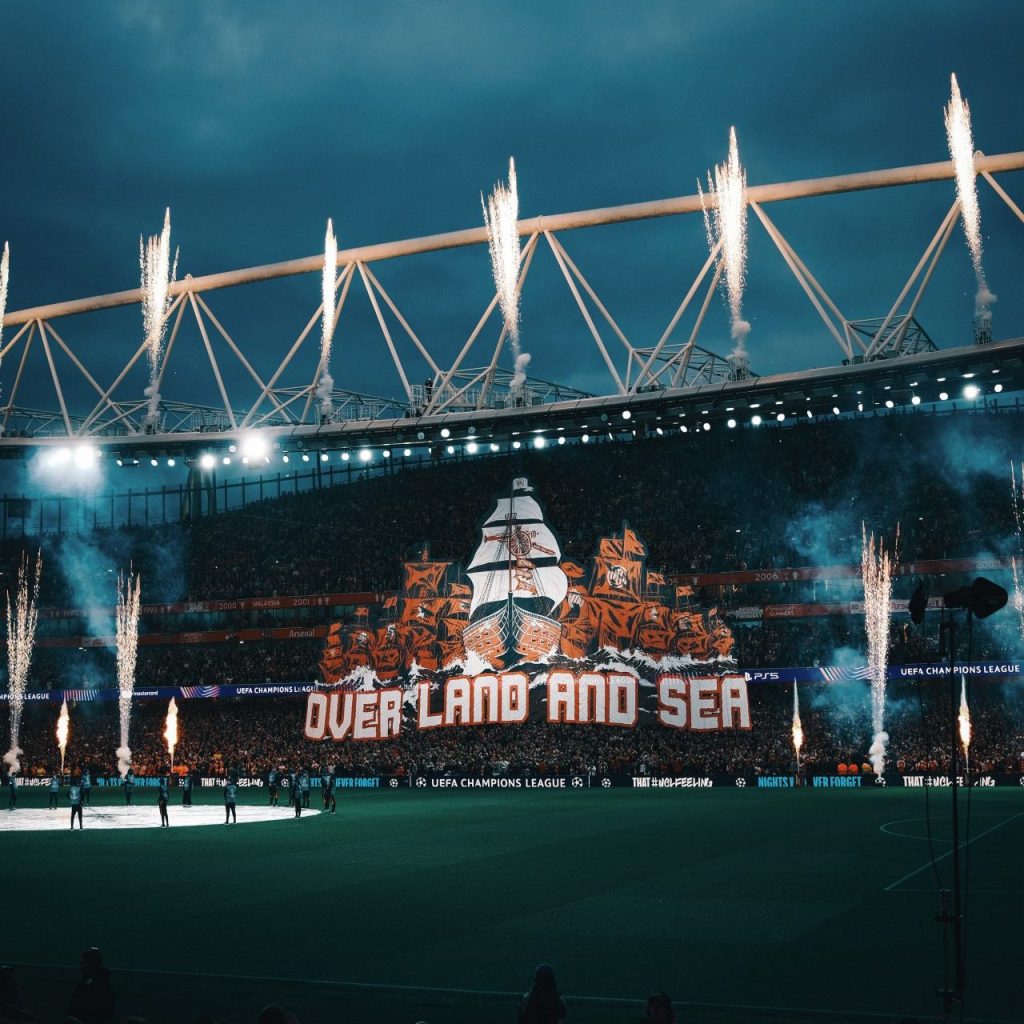 pre match tifo vs Atletico Madrid at home to get to the CL Final