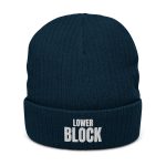 Lower Block Ribbed Knit Beanie, Navy