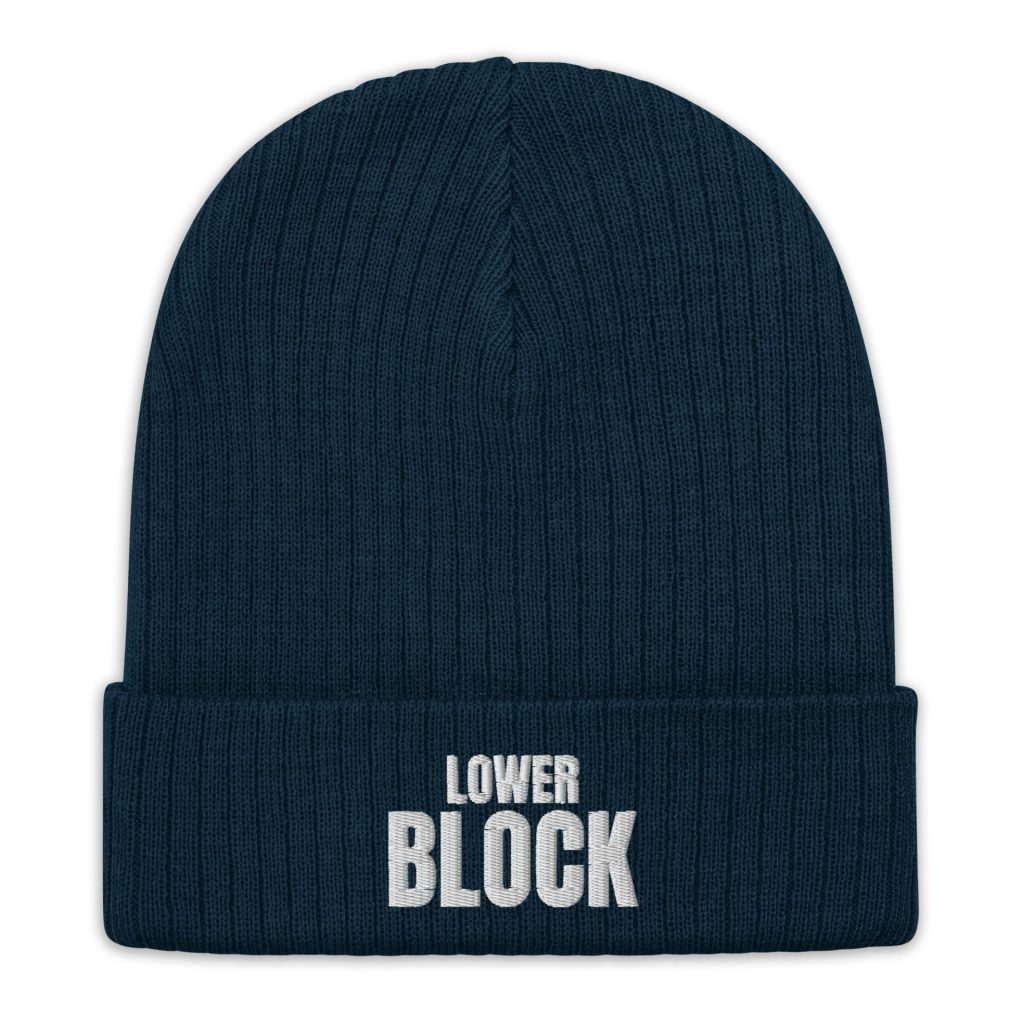 Lower Block Ribbed Knit Beanie, Navy