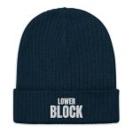 Lower Block Ribbed Knit Beanie, Navy