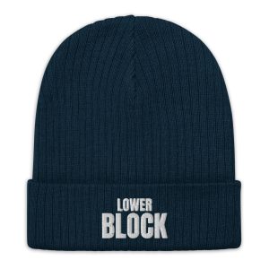 Lower Block Ribbed Knit Beanie, Navy